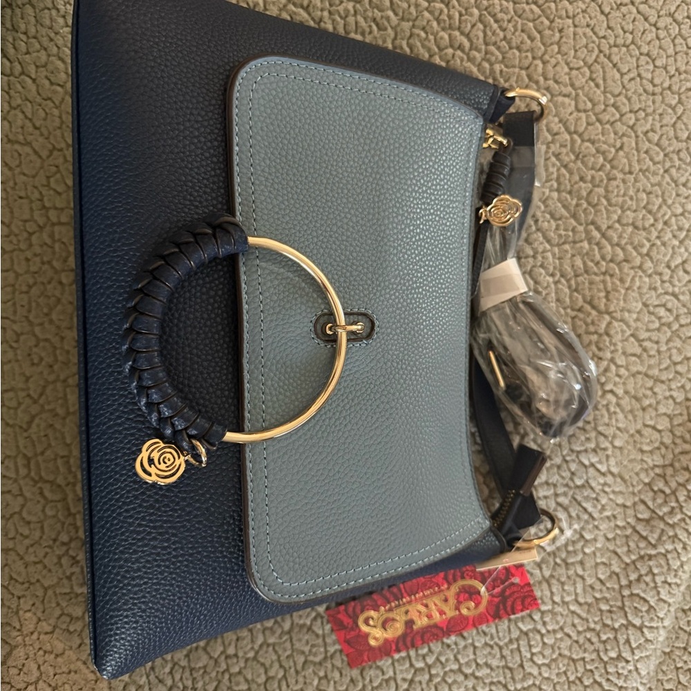 Carlos Santana Two-Tone Blue Leather Shoulder Bag